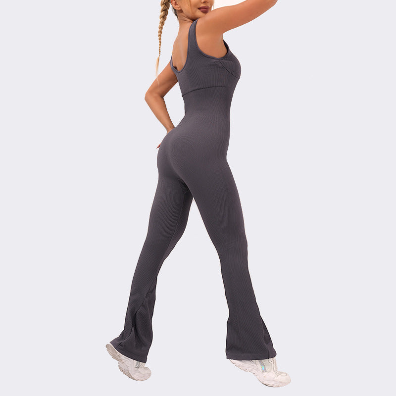 High Elastic Body Shaping Yoga Jumpsuit with Tummy Control and Butt Lift Wide Leg Bodysuit for Comfort and Performance