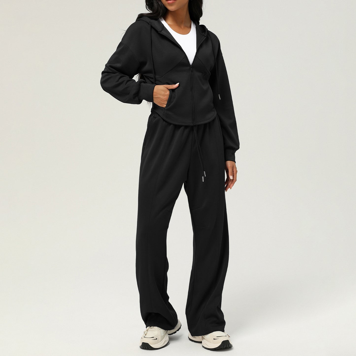 Fall Winter 2 Piece Activewear Set Comfortable Hoodie and Loose Fit Sweatpants for Outdoor Running and Fitness