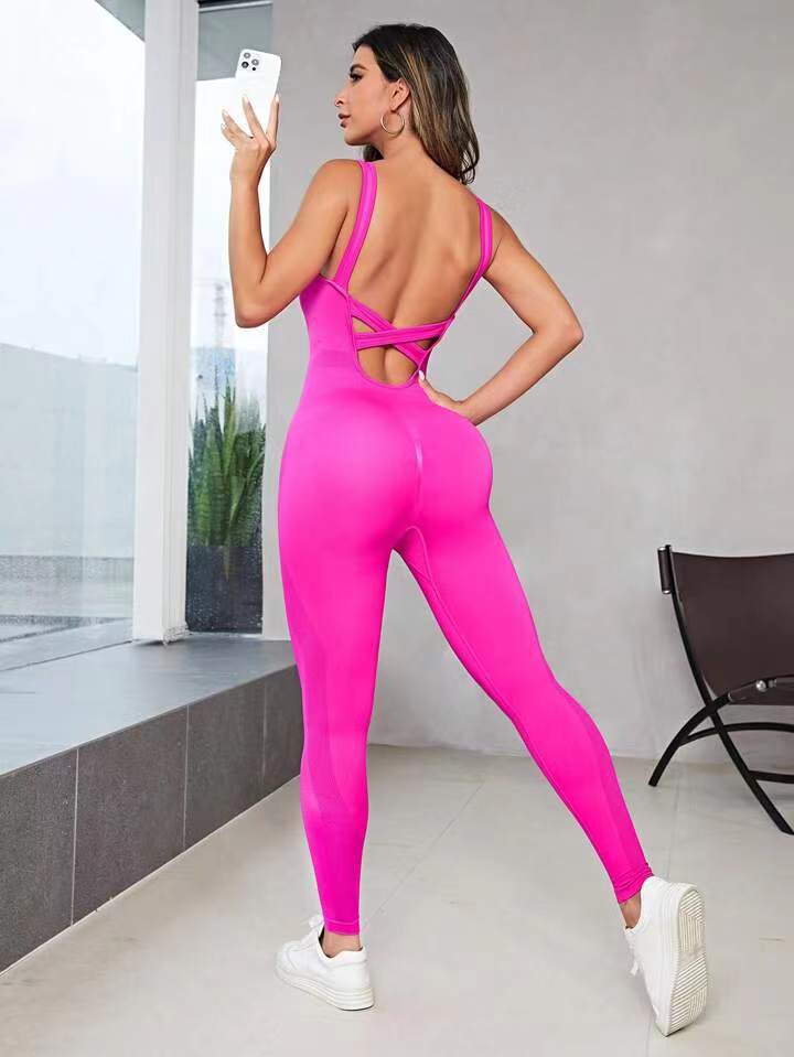 Seamless Knit Backless Bodysuit for Women High Waisted Sculpting Stretch Comfortable One Piece Jumpsuit for Outdoor Sports Fitness