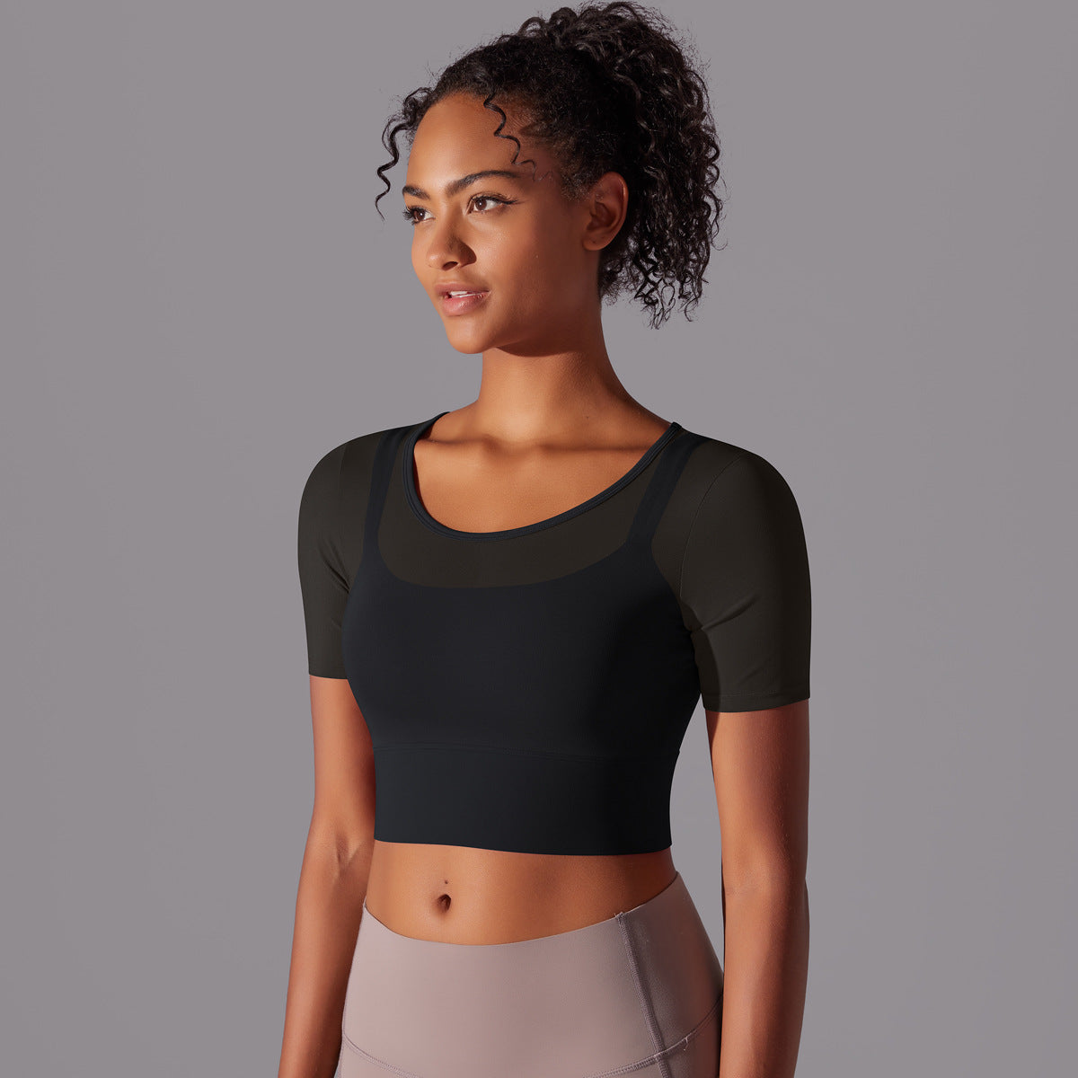 and Comfortable Women's Round Neck Short Sleeve Crop Top with Built in Bra for Fitness Yoga and Running for Active Lifestyles