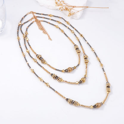 Stylish Multi-Layer Geometric Bead Necklace for Women - Chic Luxury Vintage Design with Unique Personality