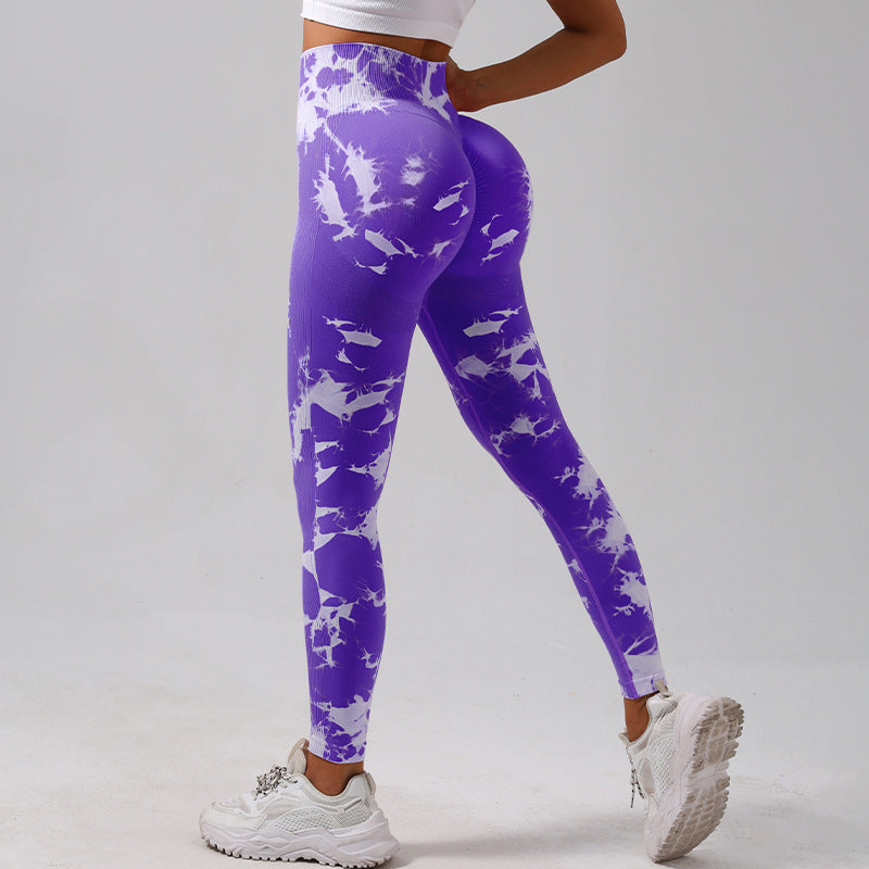 High Waisted Seamless Tie Dye Leggings for Women Peach Hip Lifting Workout Pants for Running Gym and Yoga