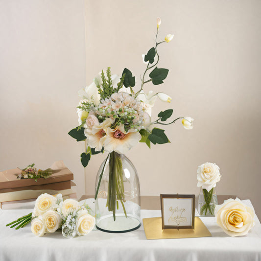 Charming Nordic-Inspired Handheld Floral Table Decor with Hydrangea Mix – Realistic Faux Greenery and Poppy Flowers for Elegant Home Decoration