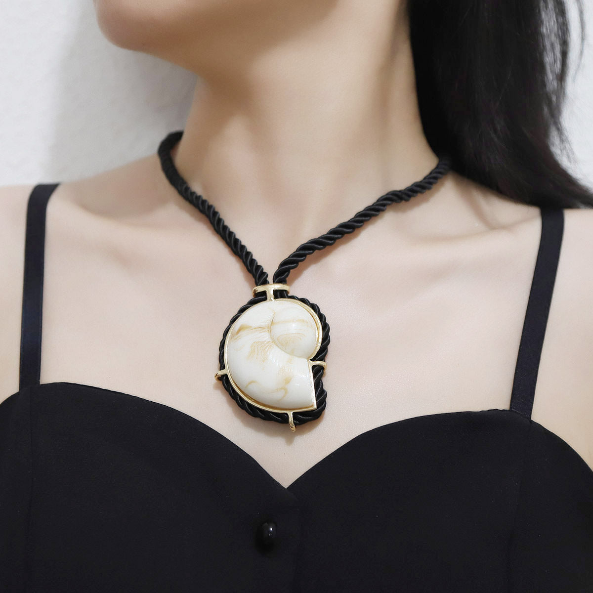 Summer Collection: Unique Black Braided Seashell Pendant Necklace with Ocean-Inspired Resin Art – Perfect for Beach Getaways
