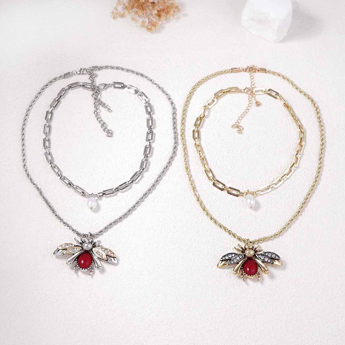 Set of 2 Elegant Animal Pendant Necklaces with Imitation Pearls and Micro-Paved Zircon Stones – Perfect for Everyday Wear and Commuting for Women