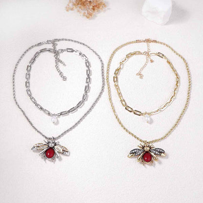 Set of 2 Elegant Animal Pendant Necklaces with Imitation Pearls and Micro-Paved Zircon Stones – Perfect for Everyday Wear and Commuting for Women