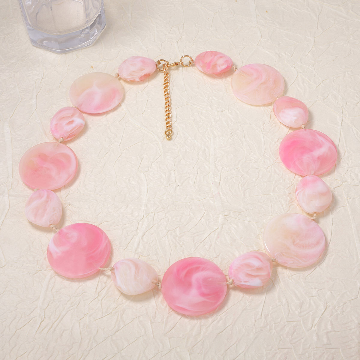 Stylish Minimalist Pink Beaded Geometric Earrings and Necklace Jewelry Set - Perfect for Any Occasion