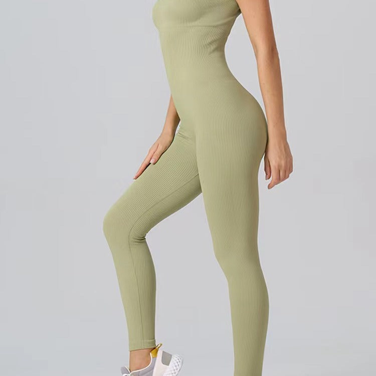 Seamless Knitted Ribbed Bodysuit for Women High Waisted Sculpting and Stretchy Fitness Jumpsuit for Comfort and Style