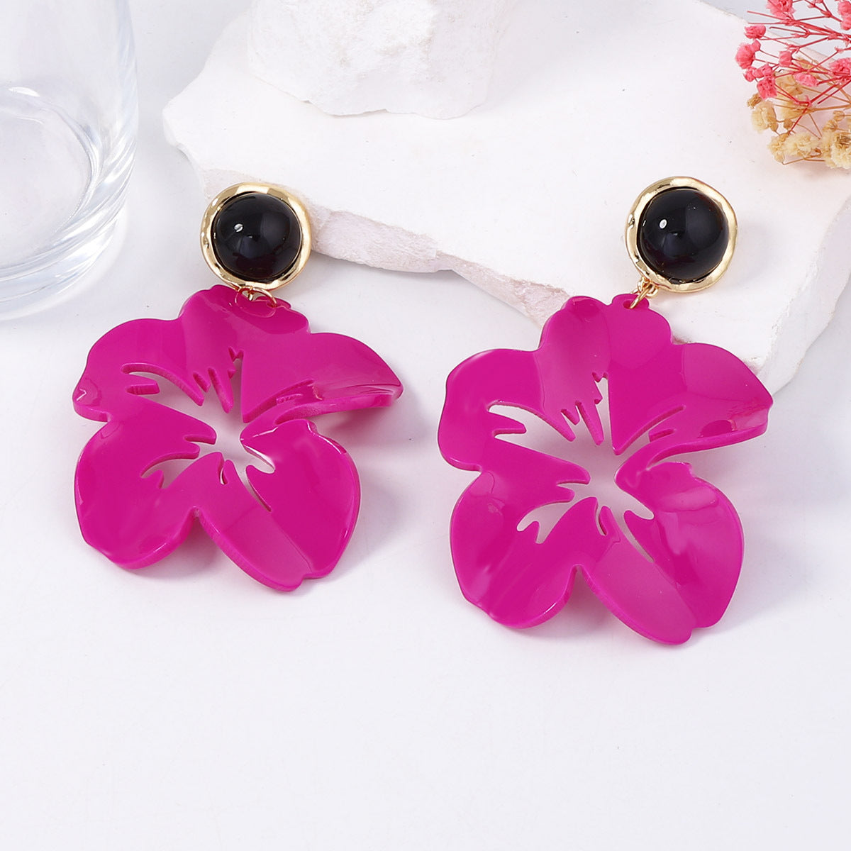 Exaggerated Personality Acrylic Hollow Big Petal Flower Drop Earrings - Stylish Minimalist Vacation Jewelry for Women