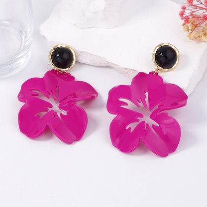 Exaggerated Personality Acrylic Hollow Big Petal Flower Drop Earrings - Stylish Minimalist Vacation Jewelry for Women