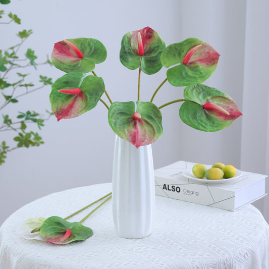 Realistic 3D Printed Red Anthurium Artificial Flower - Perfect for Hotel Decor, Home Interior Design, and Stylish Events - Single Stem Touch-Sensory Flamingo Flower in Elegant White and Red