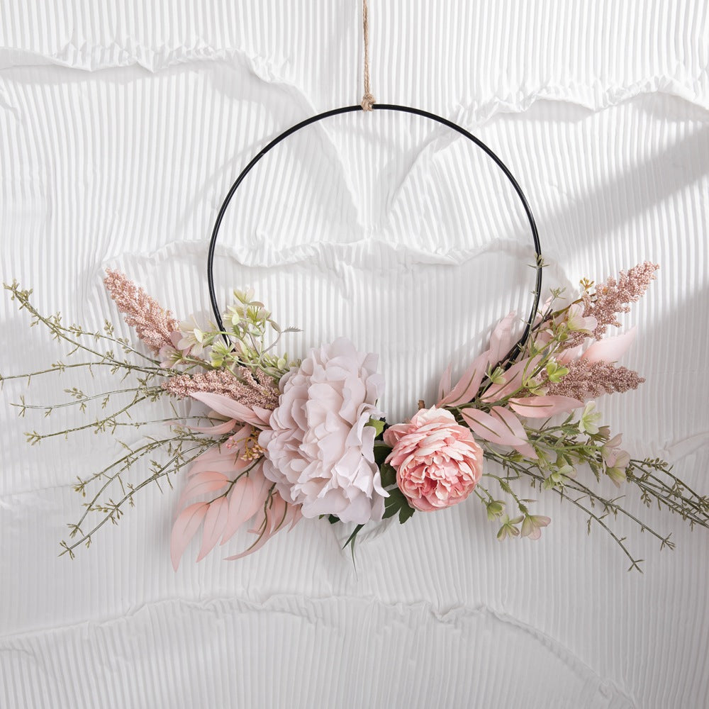 Charming Peony Half-Ring Wall Decor - Lifelike Floral Wedding Bouquet and Home Accent for Stunning Celebrations (CF01121)