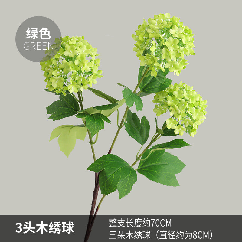 Charming Nordic Home Decor: Realistic Green Hydrangea Bouquet with 3 Faux Blooms for Refreshing Living Room Accents