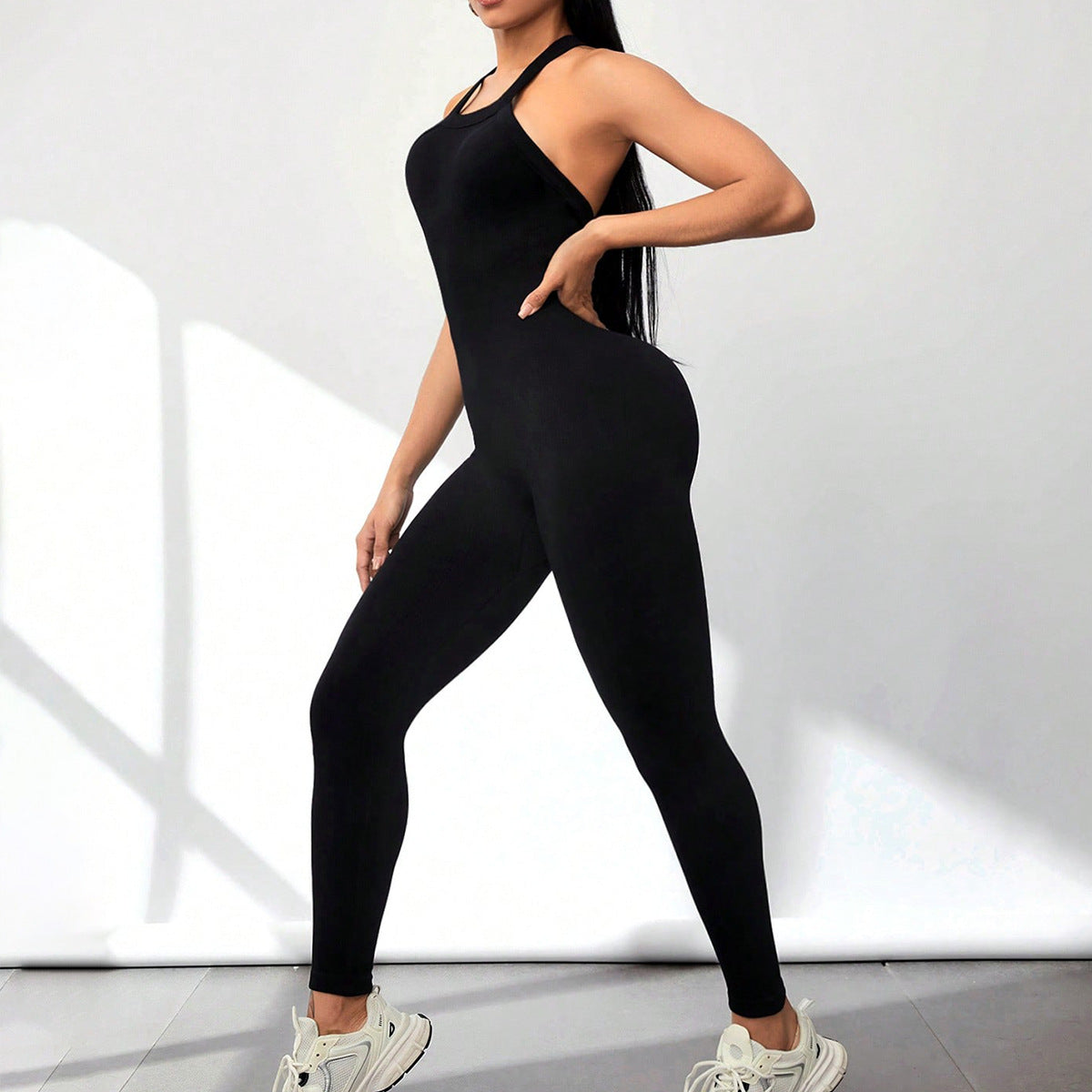 Women s Hollow Out Backless Bodysuit Jumpsuit Solid Color Workout Suit with Racerback Design for Comfort and Breathability