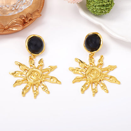 Unique Sunflower-Inspired Irregular Geometric Alloy Hollow Earrings – Stylish, Statement Jewelry for Women, Perfect for Any Occasion