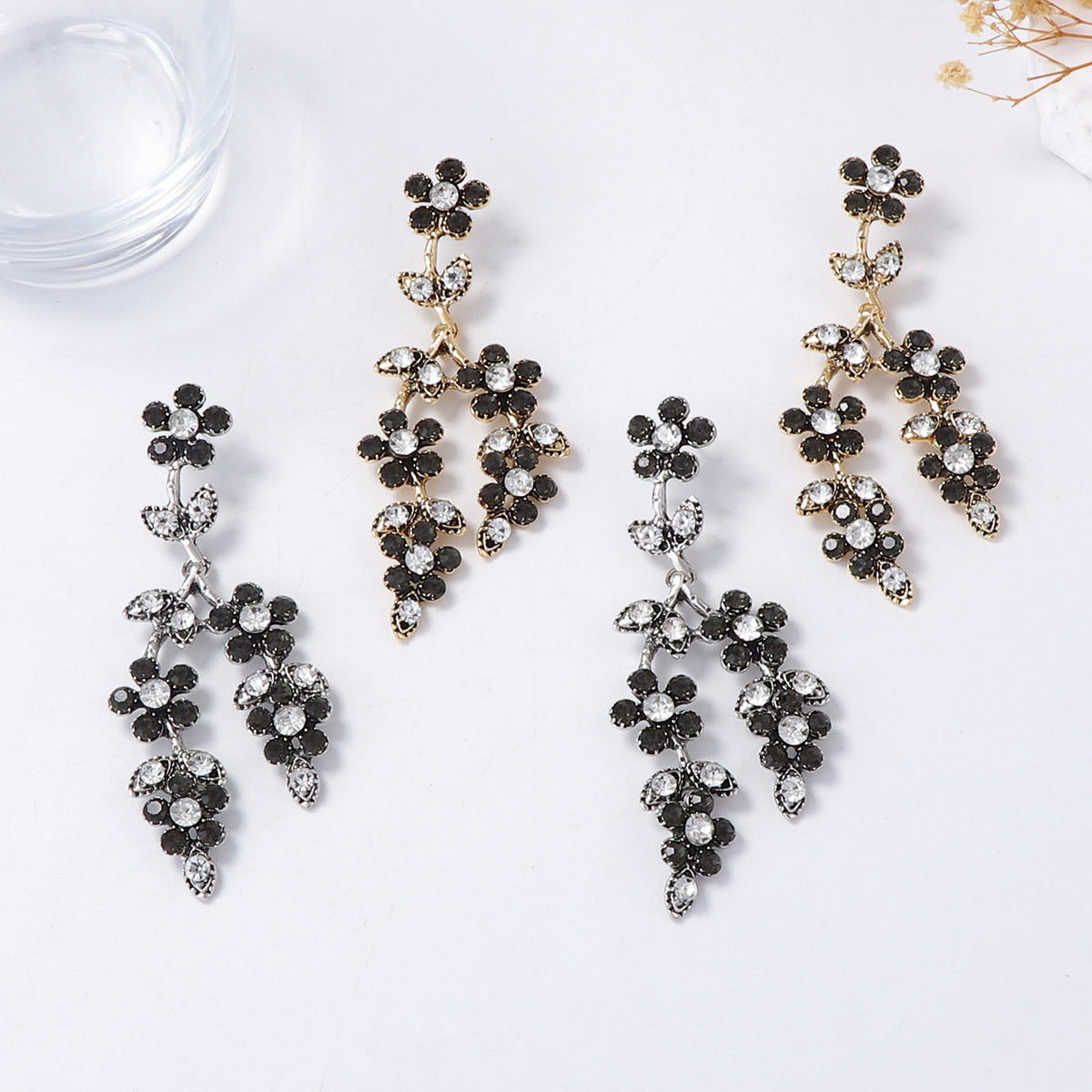 Elegant  Alloy Crystal Cascade Floral Earrings – Exquisite Branch and Leaf Design Perfect for Formal Events and Evening Dinners