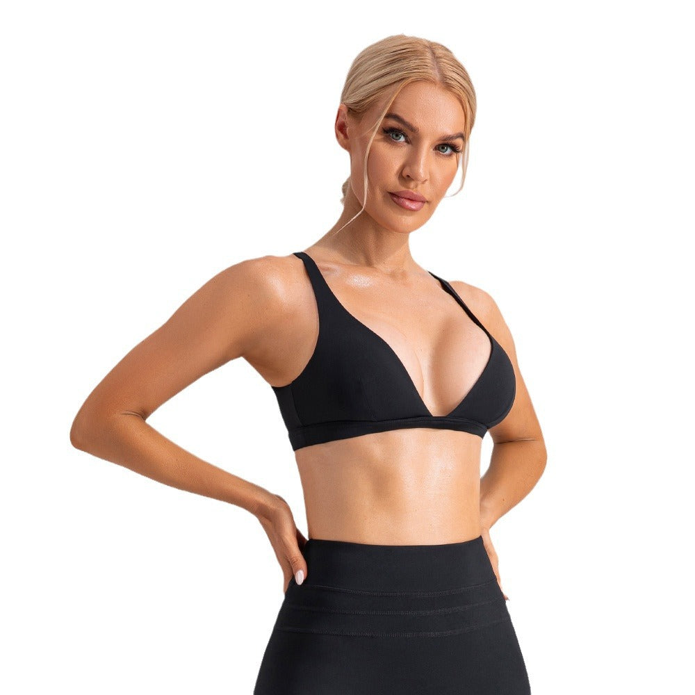 Deep V Sports Bra with Padding Triangle Cup Design Women's Outdoor Fitness Training Set for Shock Absorption Enhanced Support and Back in Yoga