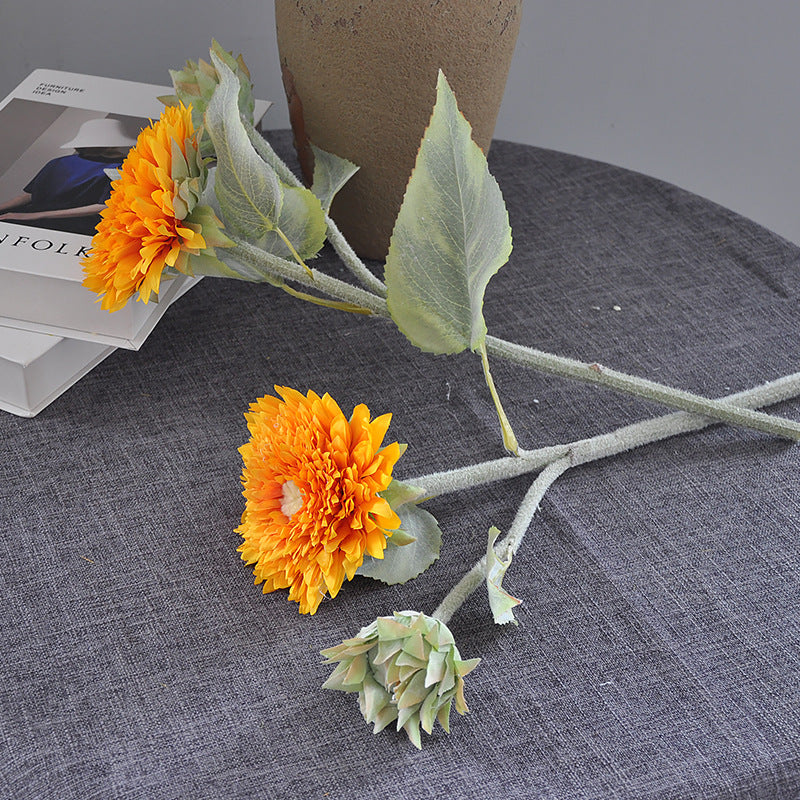 Realistic Layered Sunflower Artificial Flower Stem - Perfect for Home Décor, Living Room Arrangements, and Photography Props