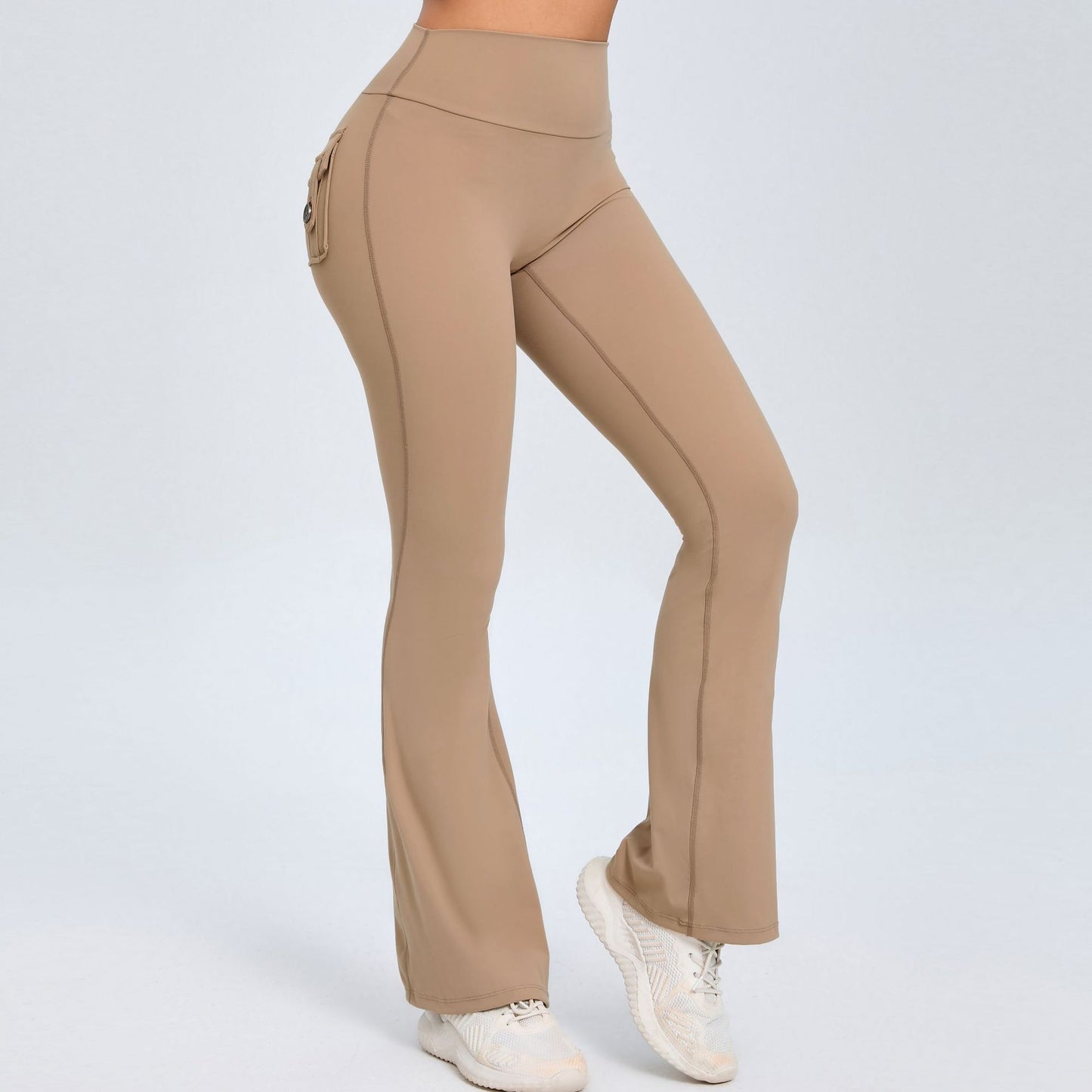 High Waisted Button Detailed Peach Yoga Flare Pants for Women Comfortable Quick Dry Leggings Ideal for Fitness and Workouts