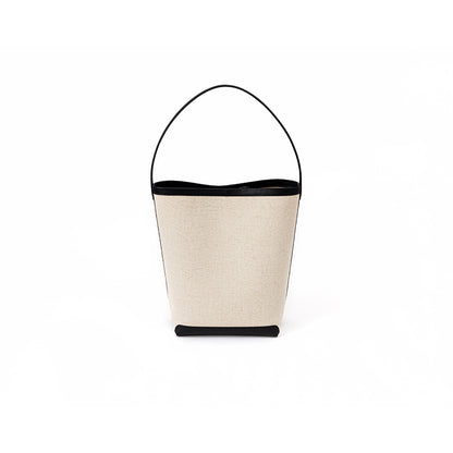 Canvas and Genuine Leather Bucket Tote Bag for Women Versatile Japanese Korean Chic Side Bag for Casual and Commute Use