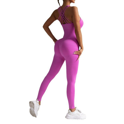 Seamless Cross Back Yoga Jumpsuit for Women Flattering Peach Butt Design for Workouts Fitness Activewear