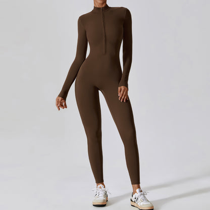 Zippered Long Sleeve Yoga Jumpsuit for High Intensity Workouts Supportive and Breathable Activewear Model 8306