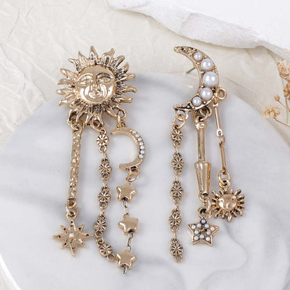 Bold and Unique Sun, Moon, and Star Tassel Earrings | Creative Geometric Universe Planet Jewelry for Women