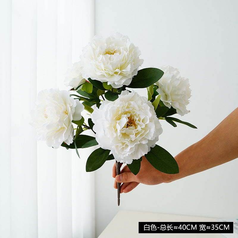 Realistic Artificial Peony Flowers - Elegant 5-Head European-Style Faux Peonies for Hotel Wedding Decorations and Ceremony Floral Arrangements