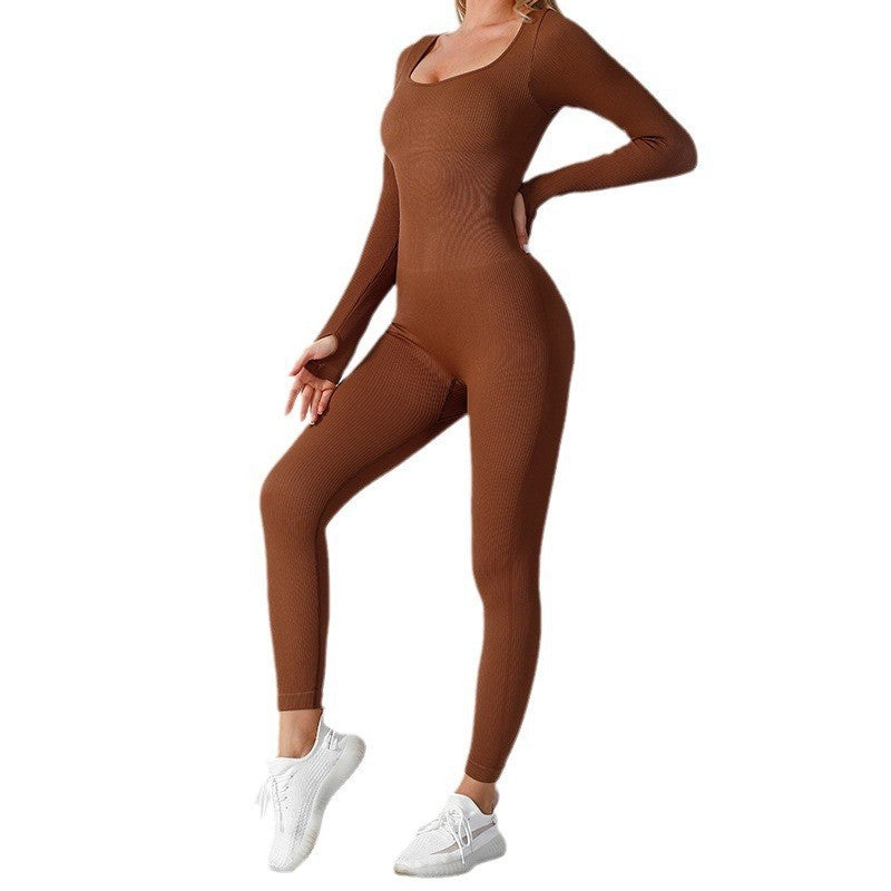 Seamless Long Sleeve Bodysuit for Women Yoga Outfit Outdoor Sports and Fitness Jumpsuit with Stretchy Pants for Comfort and Style