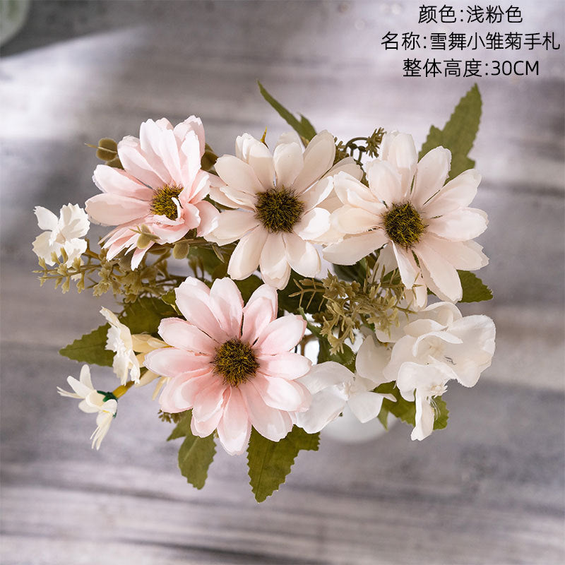 Elegant Faux Flower Bouquet - Snow Dance Mini Daisy & Rose Handheld Floral Arrangement for Home Décor | Perfect for Weddings and Events - Model MW55508