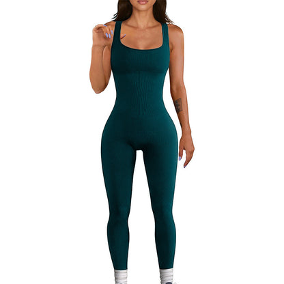 Seamless Stretchy High Waisted Butt Lifting Ribbed Jumpsuit for Yoga Fitness and Active Lifestyle