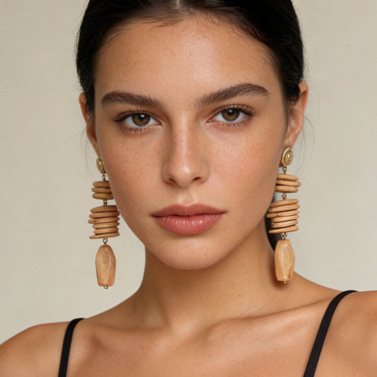 Exaggerated Vintage Geometric Design Coral and Alloy Seashell Long Drop Earrings – Perfectly Capture Ocean Vibes with Unique Style