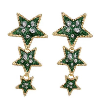 Stylish Statement Long Drop Earrings | Unique Alloy Five-Point Star Design with Sparkling Crystals for Glamorous Looks