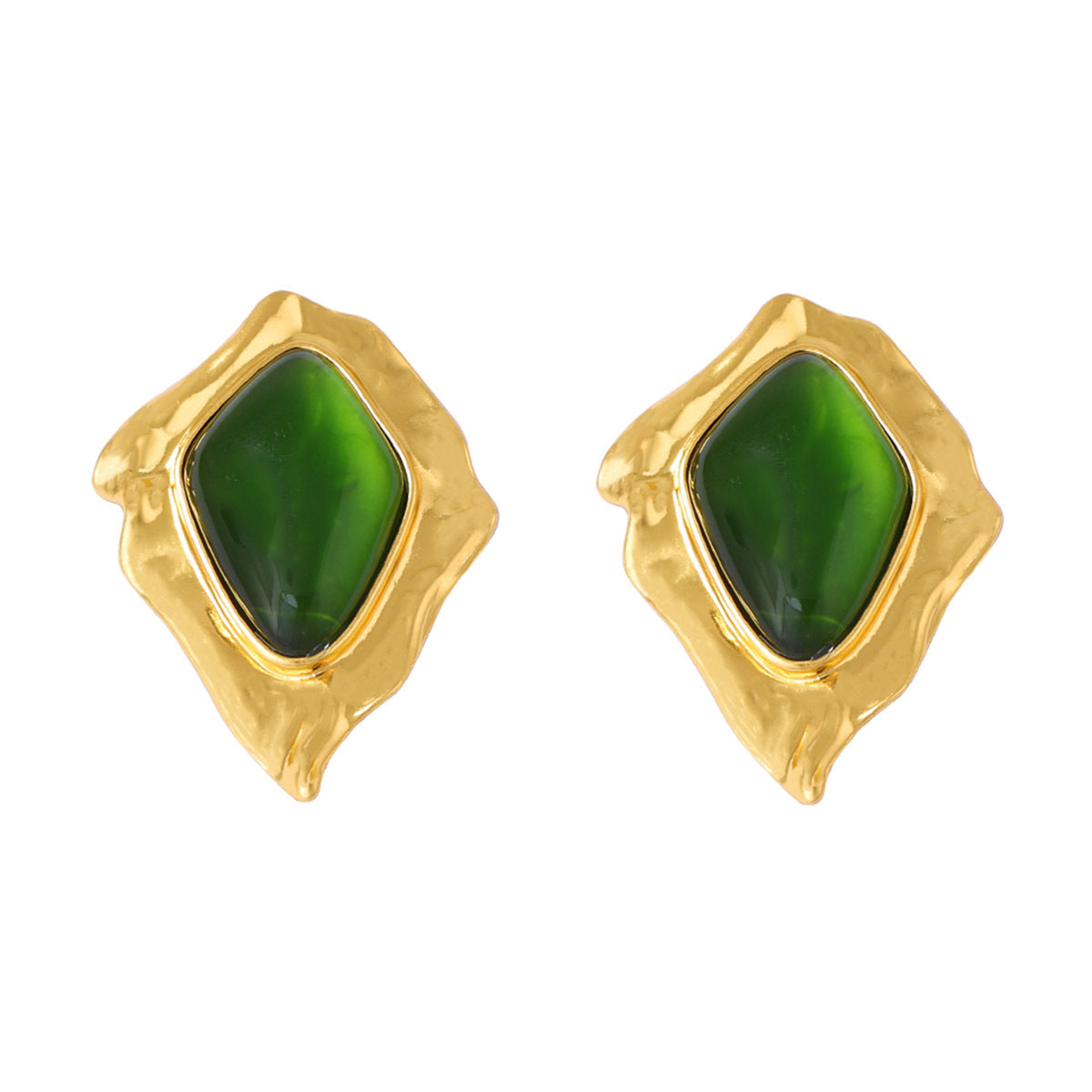 Chic French Vintage-Inspired Geometric Pleated Alloy Diamond Resin Gemstone Earrings - Elegant Statement Studs for Fashion Shows