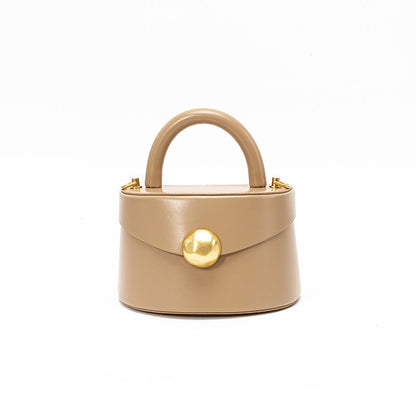 Luxury Genuine Leather Women's Half Round Box Bucket Bag with Elegant Metallic Handle Minimalist 3D Crossbody Purse for Chic Style