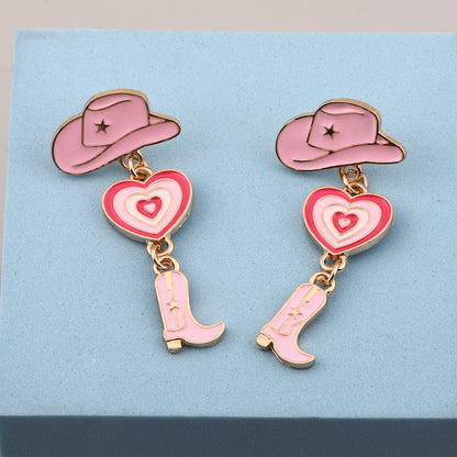 Trendy Creative American Girl Drop Oil Earrings with Heart-Shaped Boots and Multi-Layered Patches - Perfect Fashion Accessories for Any Occasion!