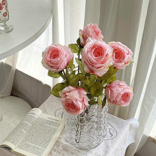 Charming Korean Vintage Rustic Edged Fake Rose Flower Bouquet - Perfect for Living Room, Dining Table Decor, Photography Props, and Silk Flower Arrangements