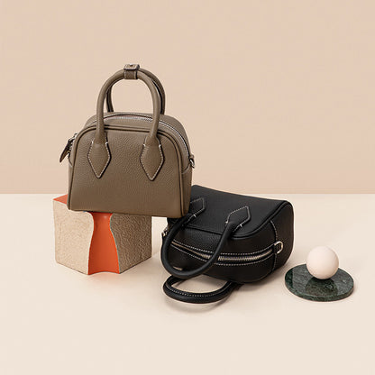 Mini Korean Boston Bag Versatile Genuine Leather Tote for Outings and Everyday Use