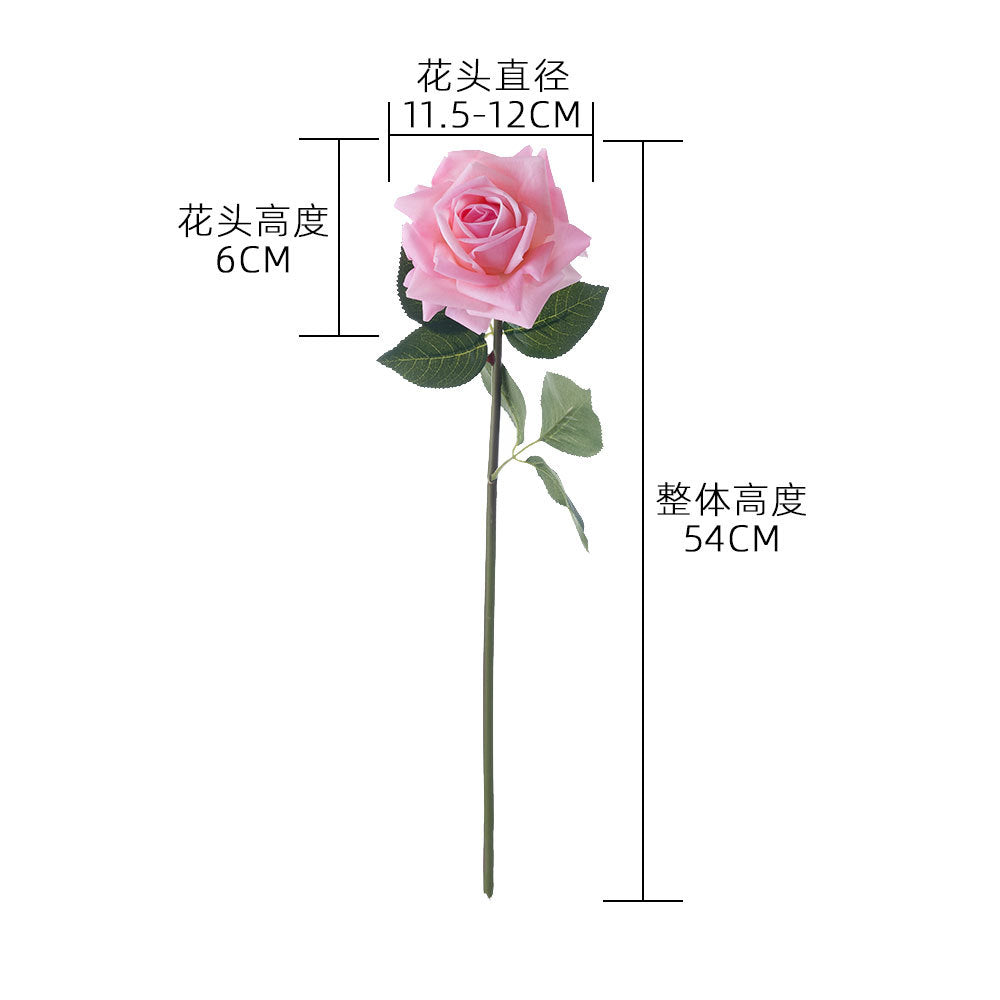 Luxurious Touch of Nature: Moist Touch Rose Fake Flower with Curling Edges - Perfect Home Decor Green Plant - MW60003