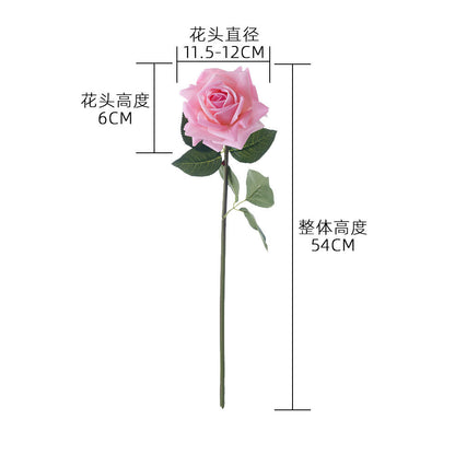 Luxurious Touch of Nature: Moist Touch Rose Fake Flower with Curling Edges - Perfect Home Decor Green Plant - MW60003