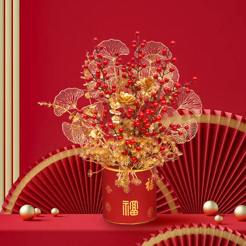 Luxury Faux Red Prosperity Berry Branch - Exquisite  New Year Home Décor for Spring Festival Celebrations & Elegant Floral Arrangements