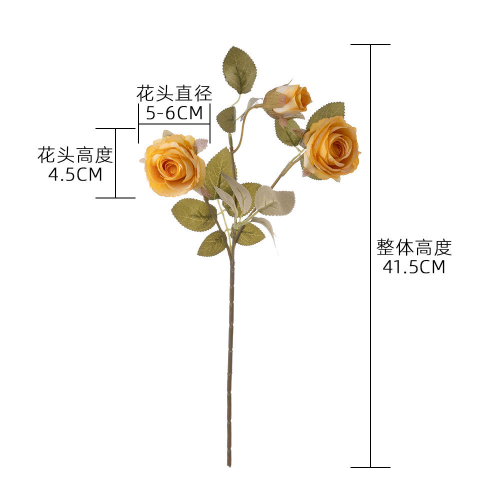 Stunning Artificial Three-Headed Rose Flower - Realistic Green Plants for Wedding Decor and Home Decoration - Perfect for Craft Projects (Model MW66008)