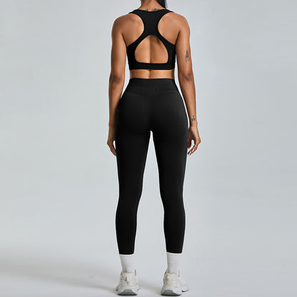 Seamless Hollow Back Yoga Set for Women V Curve Peach Lifting Sports Leggings Fitted Workout Pants