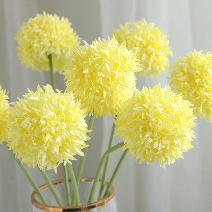 Realistic Miniature Single Stem Balls of Chrysanthemum - Golden Wire Ping Pong Flower - Perfect Indoor Table Decoration and Photography Prop for Elegant Home Interiors