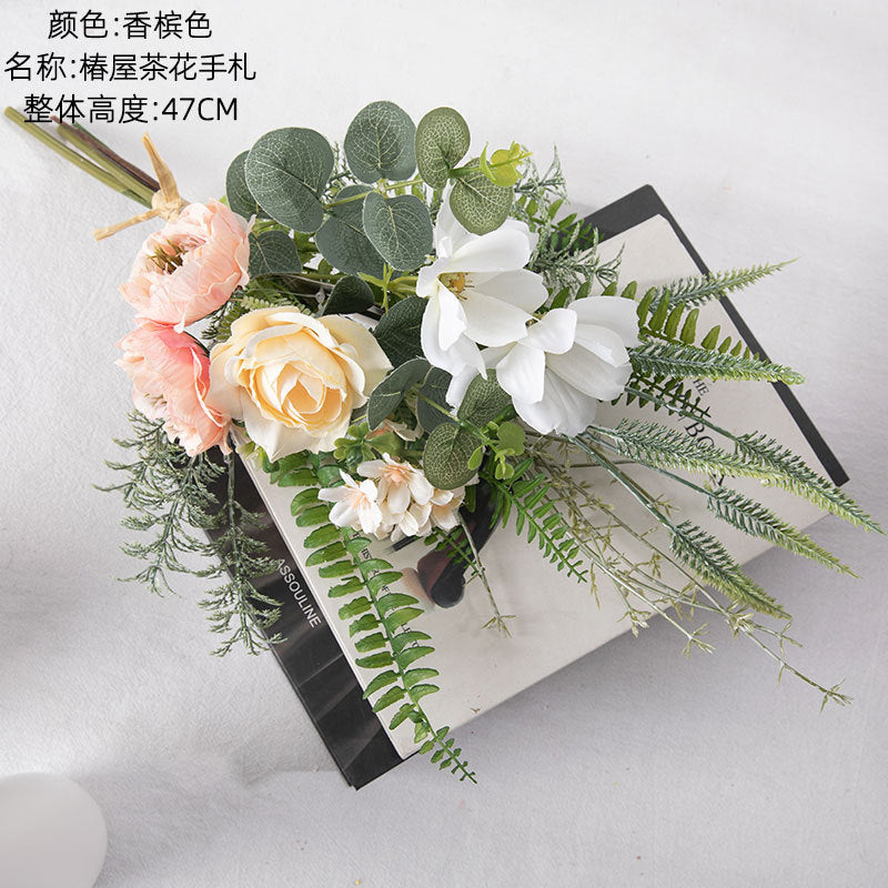 Elegant Camellia-Inspired Wedding Bouquet and Wall Hanging Decoration – Realistic Faux Floral Design for Your Special Day – CF01137