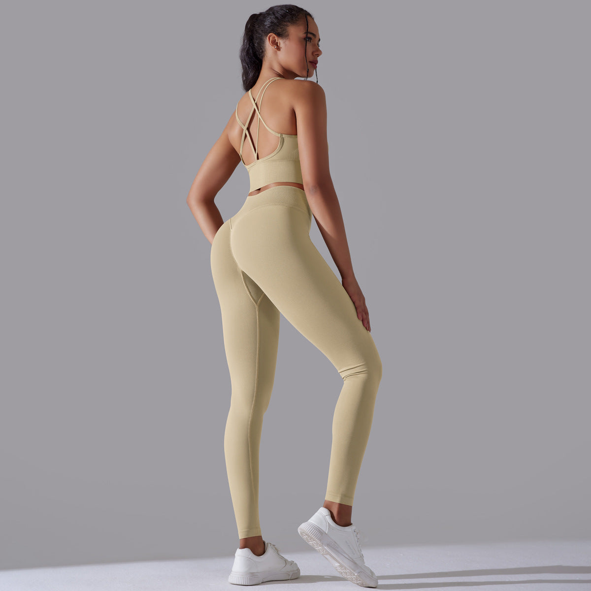 High Waisted Peach Butt Lifting Leggings and Sports Bra Set Ideal for Yoga Running and Gym Workouts