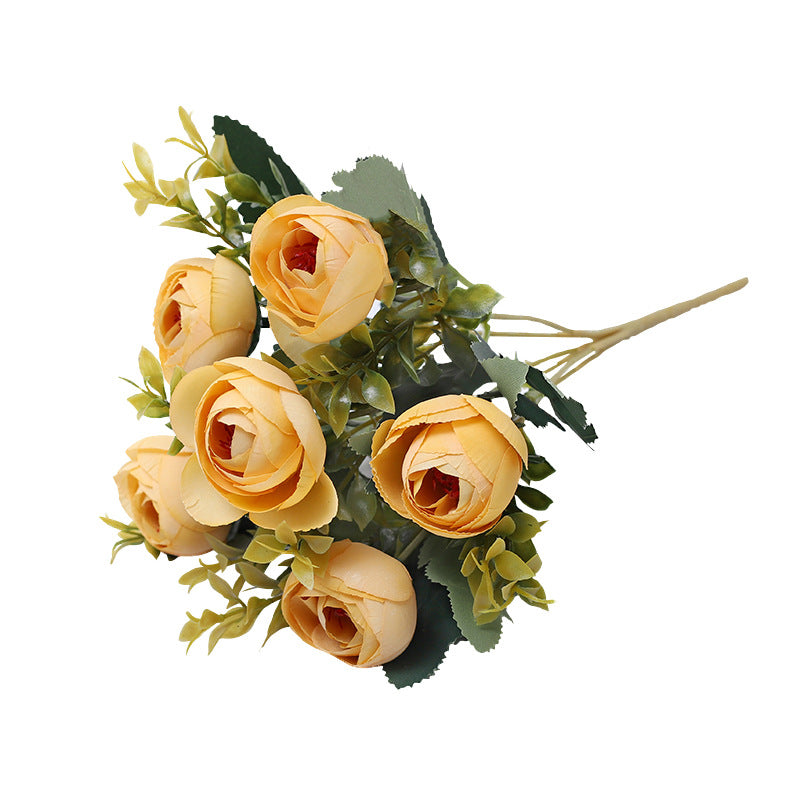 Realistic 6-Head Tea Bud Rose Artificial Flowers for Stunning Home Decor, Wedding Decorations, Photography Props, and Floral Arrangements