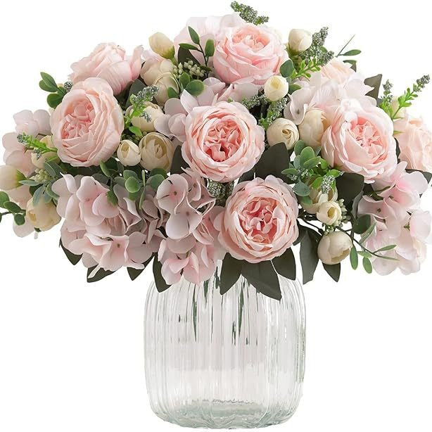 Beautifully Realistic Peony Flower Bud Bouquet for Home Décor – Perfect Silk Roses, Peonies, and Daisies Arrangement for Elegant Vase Display