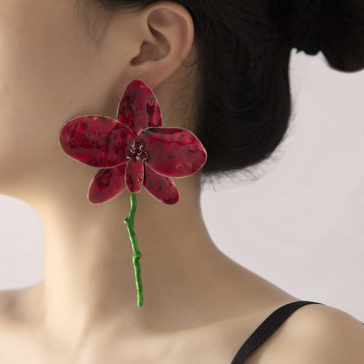 Exaggerated Spanish-Inspired Statement Drop Earrings with Luxurious Enamel Finish and Vibrant Large Floral Design - Perfect for Vacation Glam