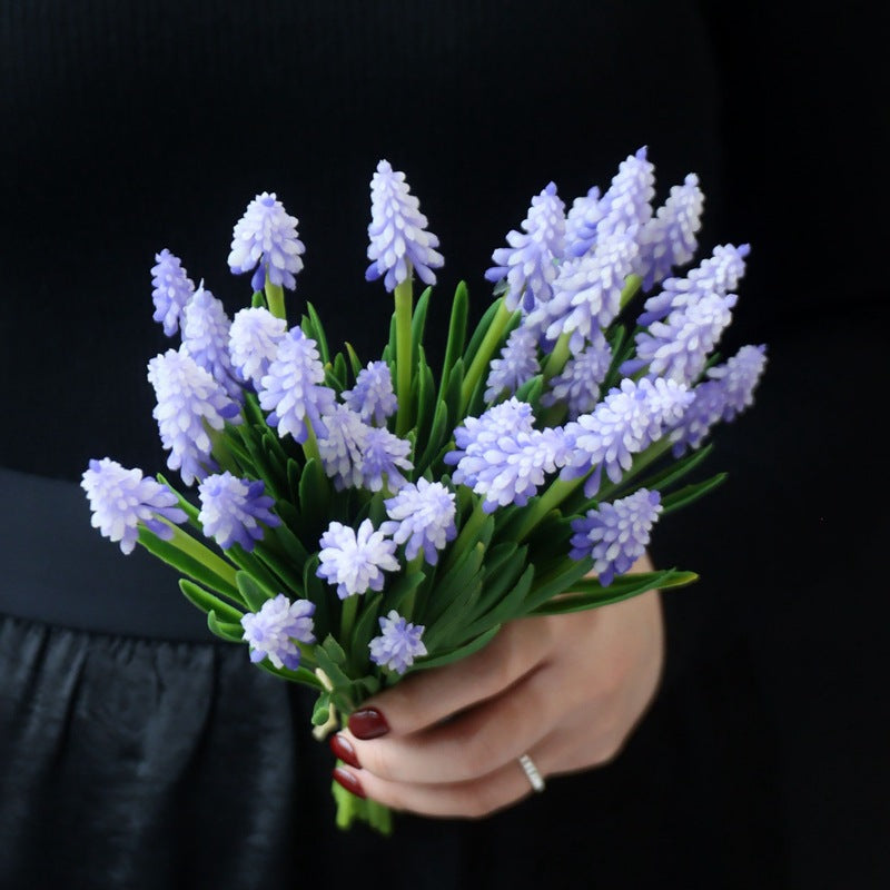 Soft and Realistic Grape Hyacinth Artificial Flower Bouquet – Stunning Plastic Bridal Handheld Arrangement for Weddings and Special Occasions